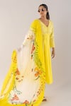 Shop_kriti bapna_Yellow Kurta And Dupatta Viscose Organza Handpainted Mirrorwork Anarkali Set With _at_Aza_Fashions