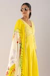 Buy_kriti bapna_Yellow Kurta And Dupatta Viscose Organza Handpainted Mirrorwork Anarkali Set With _Online_at_Aza_Fashions