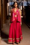 Buy_Pooja-Keyur_Pink Silk Embroidery Aari V Bigul Bandhani And Bloom Short Jacket & Gharara Set _at_Aza_Fashions