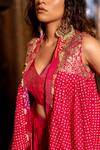 Buy_Pooja-Keyur_Pink Silk Embroidery Aari V Bigul Bandhani And Bloom Short Jacket & Gharara Set _Online_at_Aza_Fashions