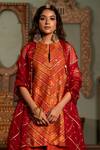 Pooja-Keyur_Orange Silk Embroidery Aari Notched Round Lehra Bloom Vine Kurta With Sharara _Online_at_Aza_Fashions