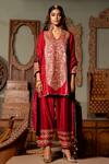 Buy_Pooja-Keyur_Maroon Silk Embroidery Aari V Neck Rabab Gul Kurta With Salwar _at_Aza_Fashions