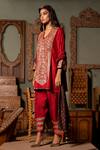 Buy_Pooja-Keyur_Maroon Silk Embroidery Aari V Neck Rabab Gul Kurta With Salwar _Online_at_Aza_Fashions