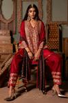 Shop_Pooja-Keyur_Maroon Silk Embroidery Aari Rabab Ditsy Shaded Dupatta _at_Aza_Fashions