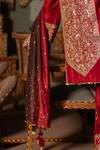 Pooja-Keyur_Maroon Silk Embroidery Aari Rabab Ditsy Shaded Dupatta _Online_at_Aza_Fashions