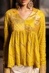 Buy_Pooja-Keyur_Yellow Silk Sitar Patchwork And Bandhani Peplum Kurti With Pickup Dhoti Skirt _Online_at_Aza_Fashions