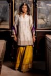 Buy_Pooja-Keyur_Yellow Silk Embroidery Aari Split Bansuri Phool Buti And Work Kurta With Sharara _at_Aza_Fashions