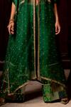 Pooja-Keyur_Green Organza Embroidery Aari Ektara Bahar Asymmetric Cape And Flared Pant Set _Online_at_Aza_Fashions