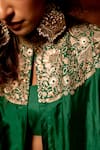 Buy_Pooja-Keyur_Green Organza Embroidery Aari Ektara Bahar Asymmetric Cape And Flared Pant Set _Online_at_Aza_Fashions