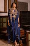 Buy_Pooja-Keyur_Blue Organza Jaltaranga Ambrosia Cape And Draped Pickup Dhoti Skirt Set _at_Aza_Fashions