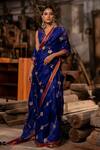 Buy_Pooja-Keyur_Blue Organza Embroidery Aari Rudrani Leheriya Chand Saree _at_Aza_Fashions