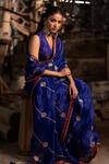 Shop_Pooja-Keyur_Blue Organza Embroidery Aari Rudrani Leheriya Chand Saree _at_Aza_Fashions