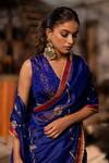 Pooja-Keyur_Blue Organza Embroidery Aari Rudrani Leheriya Chand Saree _Online_at_Aza_Fashions