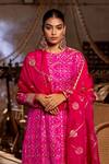 Pooja-Keyur_Pink Organza Embroidery Aari Round Indrani Mughal Kurta And Pant Set _Online_at_Aza_Fashions