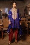 Buy_Pooja-Keyur_Blue Silk Embroidery Aari Notched Varuni Kurta And Salwar Set _at_Aza_Fashions