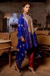 Buy_Pooja-Keyur_Blue Organza Embroidery Aari Varuni Stripe Dupatta _at_Aza_Fashions