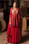 Buy_Pooja-Keyur_Red Kurta Silk Woven Patola V Neck Apsara Short And Pleated Pant Set _at_Aza_Fashions