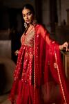 Buy_Pooja-Keyur_Red Organza Embroidery Aari Apsara Dupatta _at_Aza_Fashions