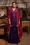 Buy_Pooja-Keyur_Purple Silk Woven Patola V Neck Girija Kurta And Sharara Set _at_Aza_Fashions