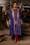 Buy_Pooja-Keyur_Blue Silk Woven Patola Round Nirrti Kaftan And Pant Set _at_Aza_Fashions