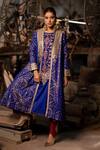 Shop_Pooja-Keyur_Blue Silk Woven Patola Round Nirrti Kaftan And Pant Set _at_Aza_Fashions