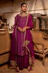 Buy_Pooja-Keyur_Magenta Silk Woven Mughal Round Devika Kurta And Sharara Set _at_Aza_Fashions