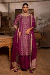 Pooja-Keyur_Magenta Silk Woven Mughal Round Devika Kurta And Sharara Set _Online_at_Aza_Fashions