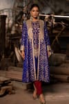 Buy_Pooja-Keyur_Blue Silk Woven Patola Open Tara A-line Jacket _at_Aza_Fashions