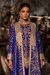 Pooja-Keyur_Blue Silk Woven Patola Open Tara A-line Jacket _Online_at_Aza_Fashions