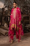 Buy_Pooja-Keyur_Pink Silk Embroidery Aari Round Vaani Chand Butti Kaftan And Pant Set _at_Aza_Fashions