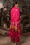 Shop_Pooja-Keyur_Pink Silk Embroidery Aari Round Vaani Chand Butti Kaftan And Pant Set _at_Aza_Fashions