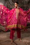 Buy_Pooja-Keyur_Pink Silk Embroidery Aari Round Vaani Chand Butti Kaftan And Pant Set _Online_at_Aza_Fashions