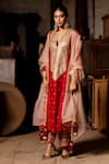 Buy_Pooja-Keyur_Red Silk Embroidery Aari Notched Rukmini Anarkali And Palazzo Set _at_Aza_Fashions