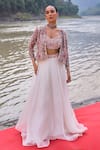 Buy_Ridhima Bhasin_Ivory Net Embroidery Cutdana Sweetheart Imara 3d Florence Jacket And Lehenga Set _at_Aza_Fashions