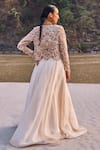 Shop_Ridhima Bhasin_Ivory Organza Embroidery Cutdana Sweetheart Eden 3d Floret Jacket And Lehenga Set _at_Aza_Fashions