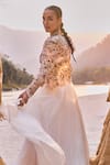 Buy_Ridhima Bhasin_Ivory Organza Embroidery Cutdana Sweetheart Eden 3d Floret Jacket And Lehenga Set _Online_at_Aza_Fashions