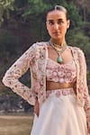 Ridhima Bhasin_Ivory Organza Embroidery Cutdana Sweetheart Eden 3d Floret Jacket And Lehenga Set _at_Aza_Fashions