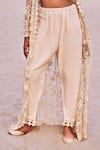 Buy_Ridhima Bhasin_Ivory Organza Embroidery Pearl Alba 3d Ivy Bloom Long Jacket And Pant Set _Online_at_Aza_Fashions