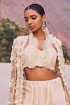 Shop_Ridhima Bhasin_Ivory Organza Embroidery Pearl Alba 3d Ivy Bloom Long Jacket And Pant Set _Online_at_Aza_Fashions