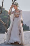 Ridhima Bhasin_Ivory Organza Embroidery Cutdana Scoop Neck Cape And Lehenga Set _Online_at_Aza_Fashions