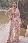 Buy_Ridhima Bhasin_Ivory Organza Embroidery Pearl Kaia Gardenia Bloom Long Jacket And Pant Set _at_Aza_Fashions