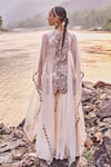 Shop_Ridhima Bhasin_Ivory Organza Embroidery Pearl High Zuva Fiore Attached Cape Kurta With Sharara _at_Aza_Fashions