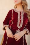 Shop_Sheetal Batra_Maroon Silk Velvet Embroidered Kirandori Round Asiyah Kurta And Salwar Set _Online_at_Aza_Fashions