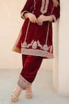 Sheetal Batra_Maroon Silk Velvet Embroidered Kirandori Round Asiyah Kurta And Salwar Set _at_Aza_Fashions