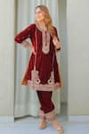 Buy_Sheetal Batra_Maroon Silk Velvet Embroidered Kirandori Round Ayat Work Kurta And Salwar Set _at_Aza_Fashions