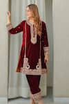 Shop_Sheetal Batra_Maroon Silk Velvet Embroidered Kirandori Round Ayat Work Kurta And Salwar Set _Online_at_Aza_Fashions