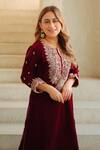 Sheetal Batra_Maroon Silk Velvet Embroidered Kirandori Round Naima Kurta And Salwar Set _Online_at_Aza_Fashions