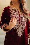 Shop_Sheetal Batra_Maroon Silk Velvet Embroidered Kirandori Round Naima Kurta And Salwar Set _Online_at_Aza_Fashions