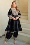 Buy_Sheetal Batra_Black Silk Velvet Embroidered Kirandori Round Nisreen Kurta And Salwar Set _at_Aza_Fashions