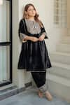 Shop_Sheetal Batra_Black Silk Velvet Embroidered Kirandori Round Nisreen Kurta And Salwar Set 